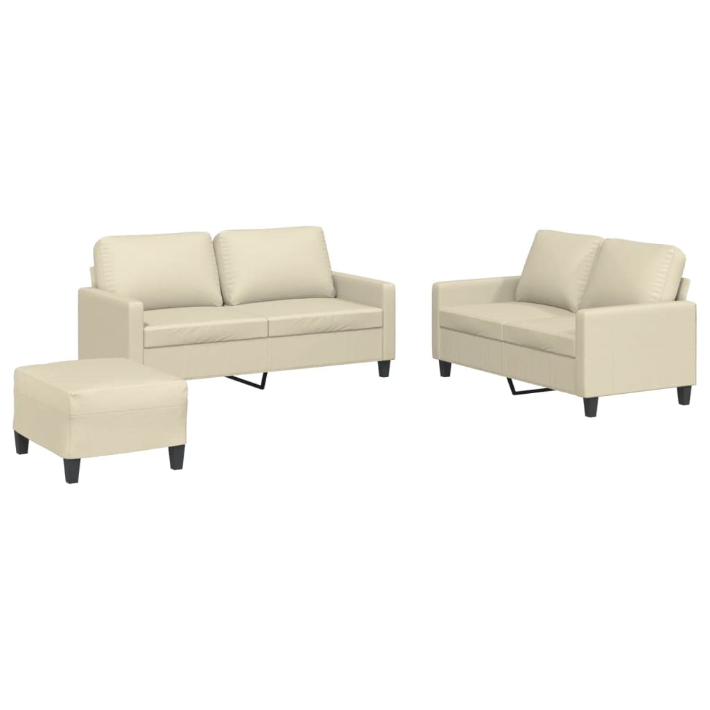 3-dijelni set sofa s jastucima krem od umjetne kože