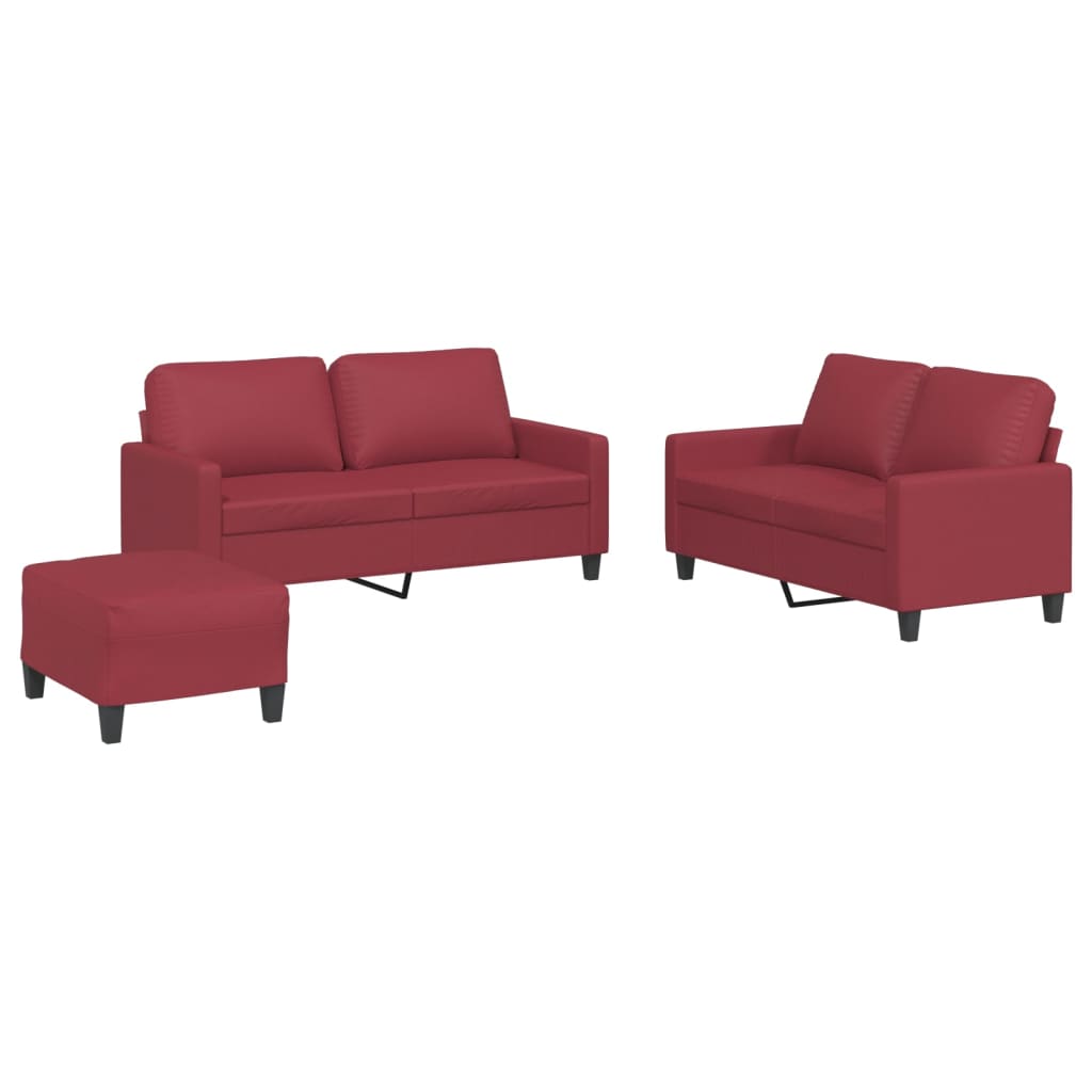 3-dijelni set sofa s jastucima boja vina od umjetne kože