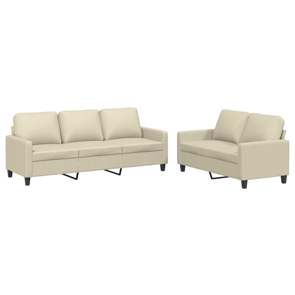 2-dijelni set sofa s jastucima krem od umjetne kože