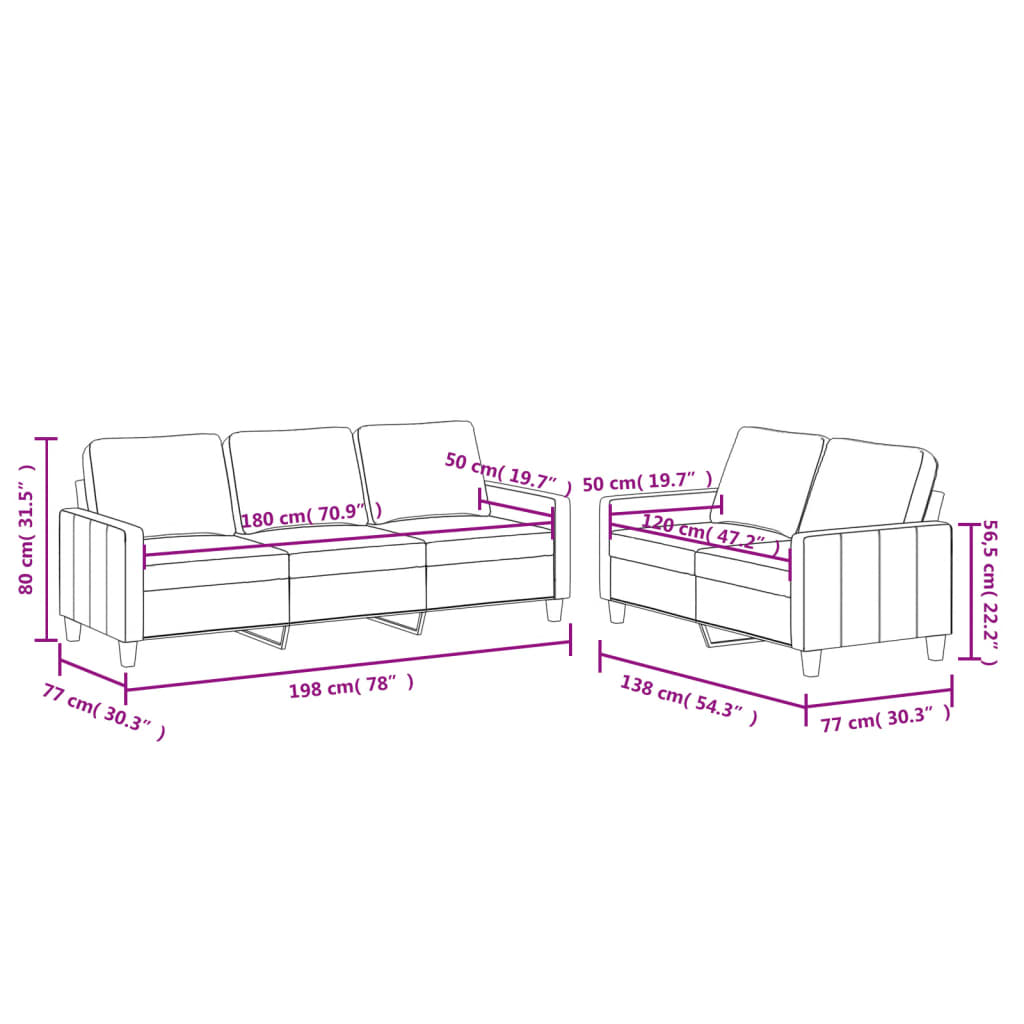 2-dijelni set sofa s jastucima krem od umjetne kože