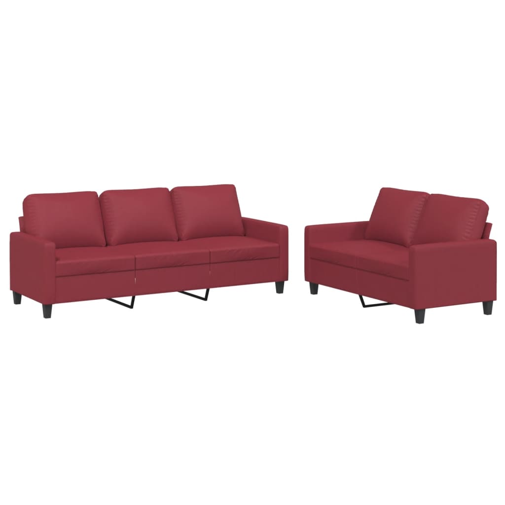 2-dijelni set sofa s jastucima boja vina od umjetne kože
