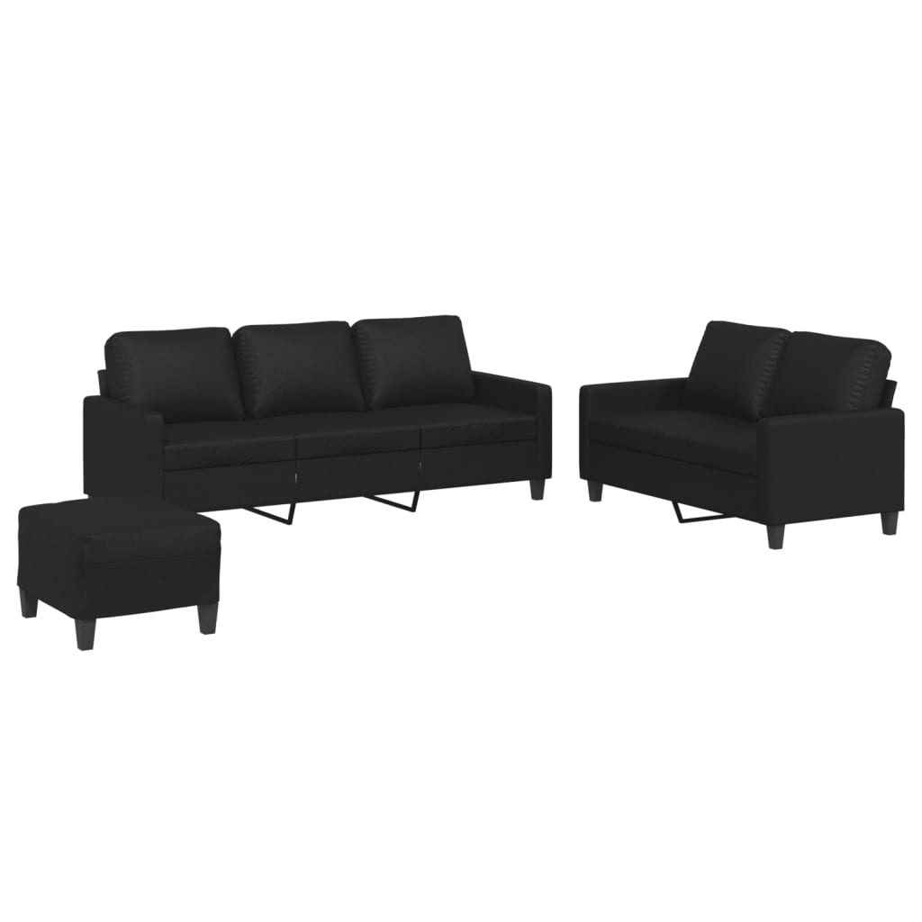 3-dijelni set sofa s jastucima crni od umjetne kože