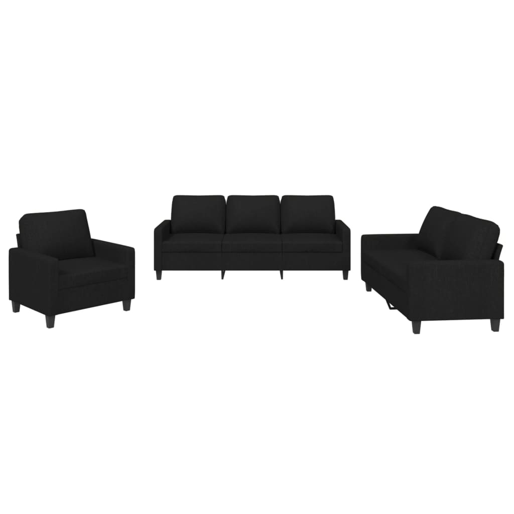 3-dijelni set sofa s jastucima crni od tkanine