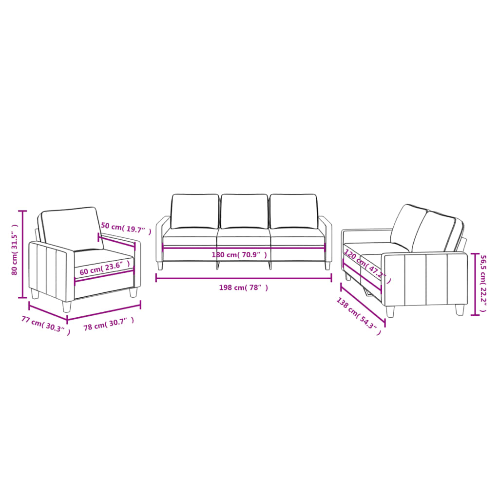 3-dijelni set sofa s jastucima svjetložuti od tkanine