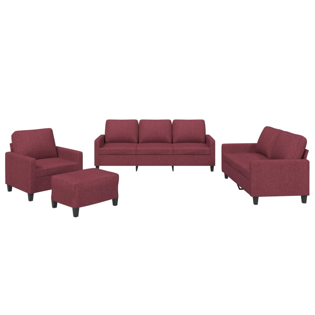 4-dijelni set sofa s jastucima crvena boja vina od tkanine