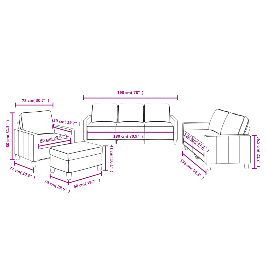 4-dijelni set sofa s jastucima crvena boja vina od tkanine