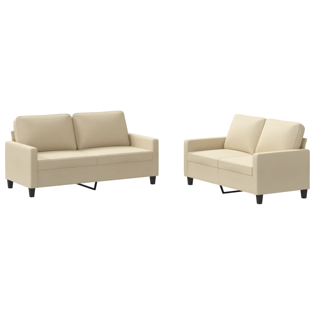 2-dijelni set sofa s jastucima krem od tkanine