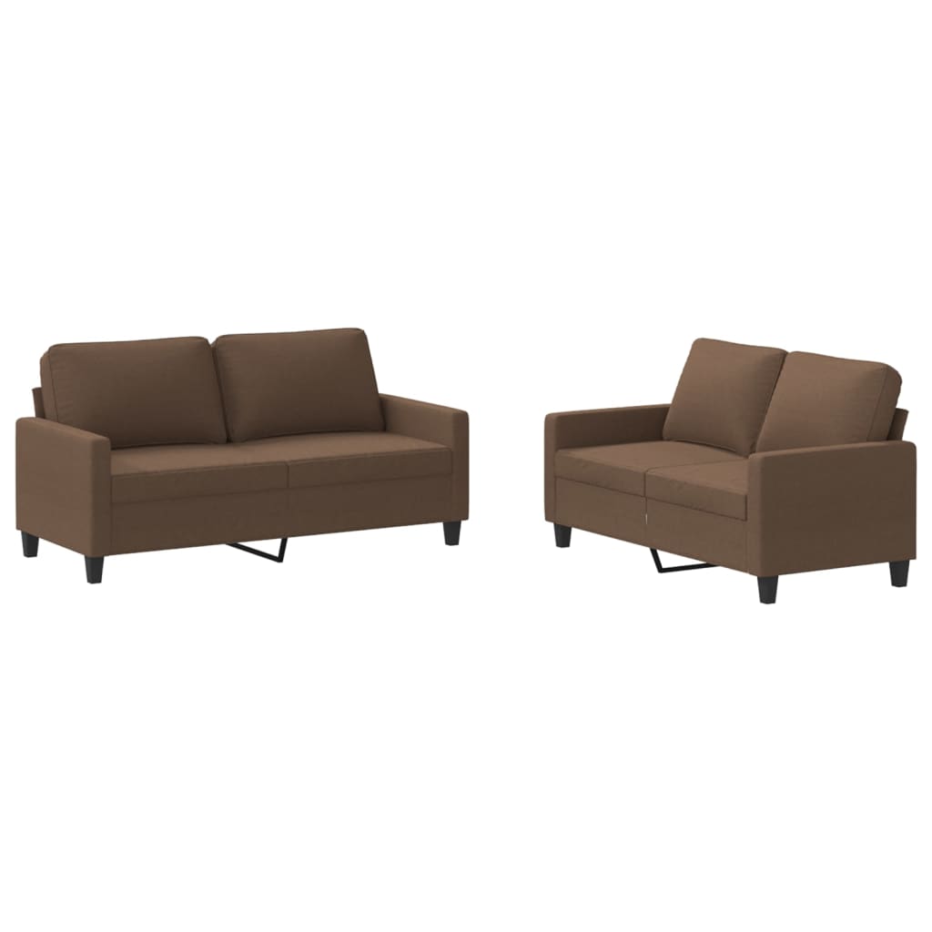 2-dijelni set sofa s jastucima smeđi od tkanine