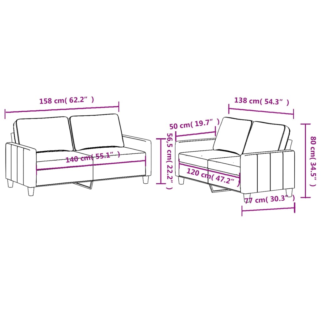 2-dijelni set sofa s jastucima smeđi od tkanine