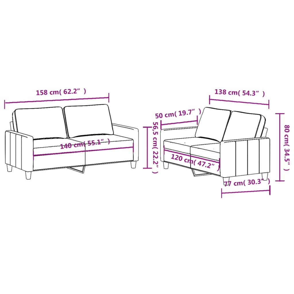 2-dijelni set sofa s jastucima svjetložuti od tkanine