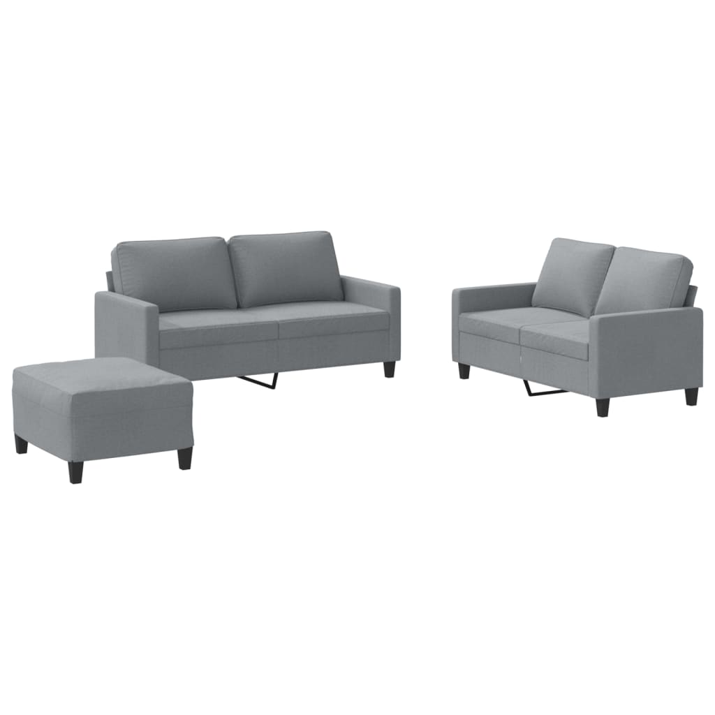 3-dijelni set sofa s jastucima svjetlosivi od tkanine