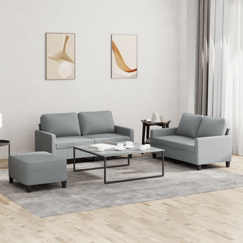 3-dijelni set sofa s jastucima svjetlosivi od tkanine