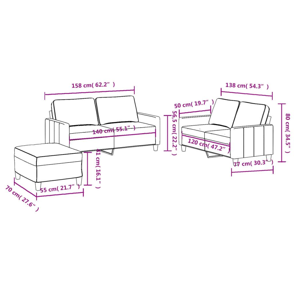 3-dijelni set sofa s jastucima tamnosivi od tkanine