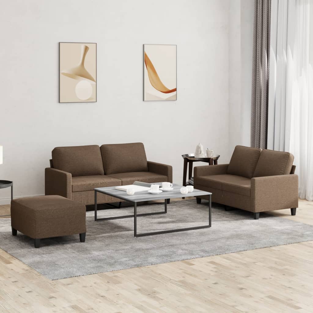 3-dijelni set sofa s jastucima smeđi od tkanine