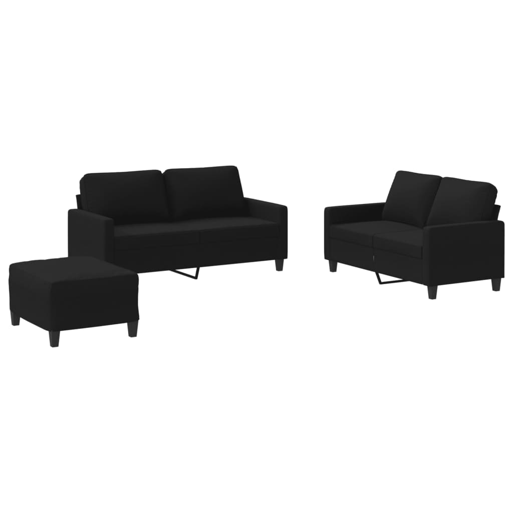 3-dijelni set sofa s jastucima crni od tkanine