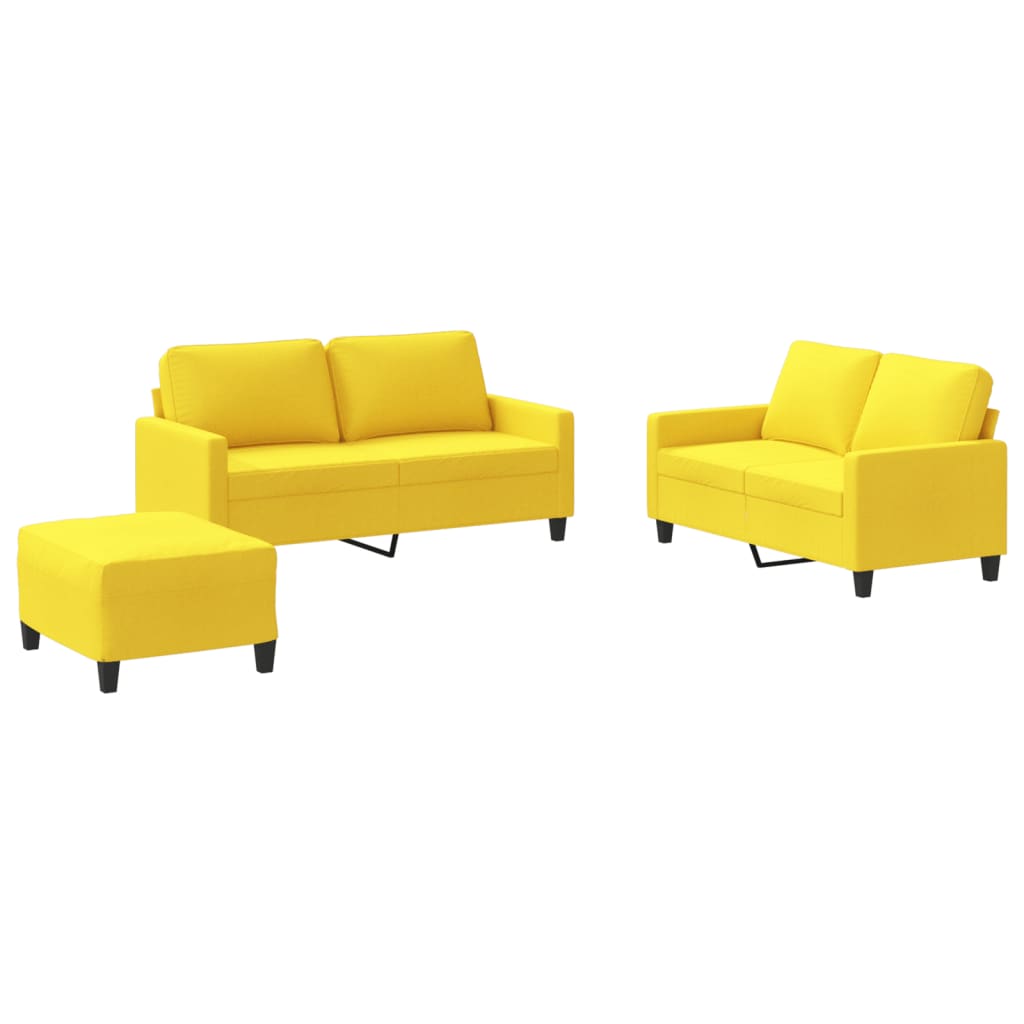 3-dijelni set sofa s jastucima svjetložuti od tkanine