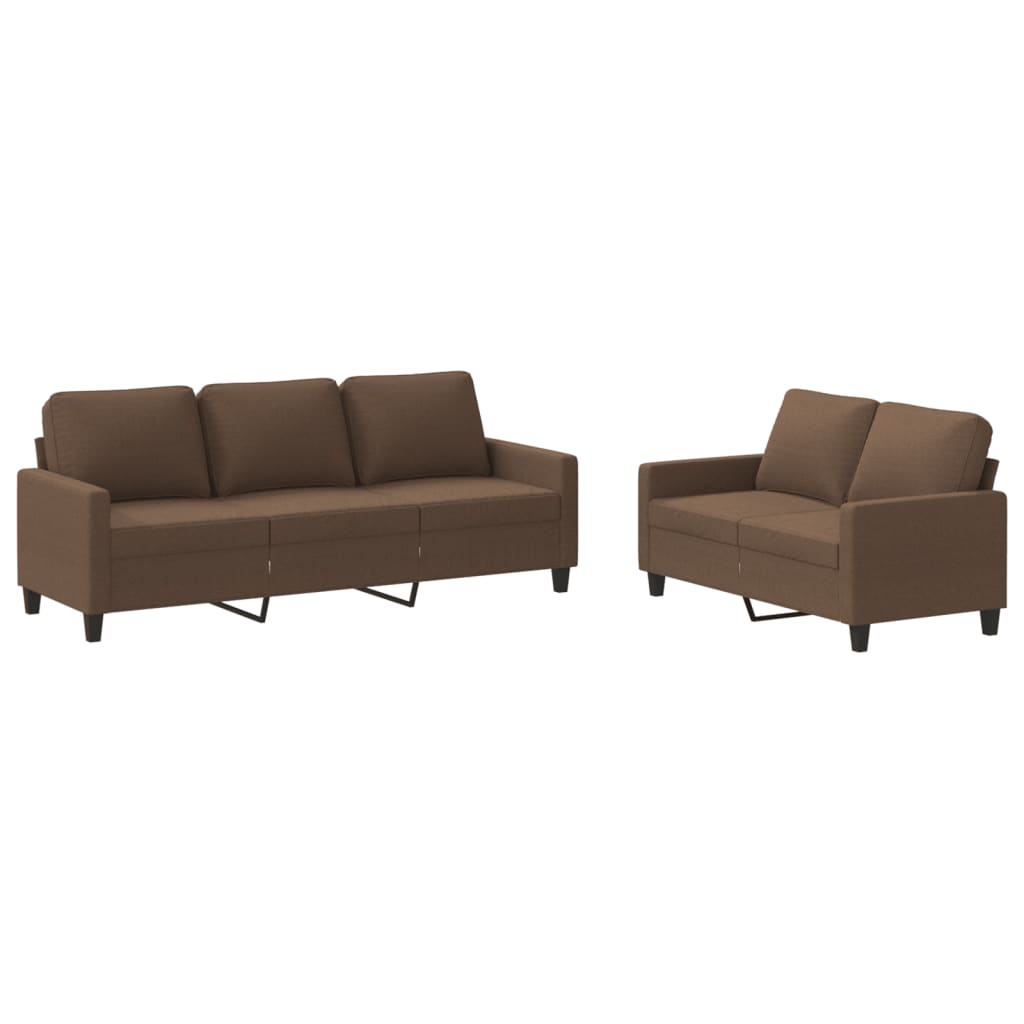 2-dijelni set sofa s jastucima smeđi od tkanine