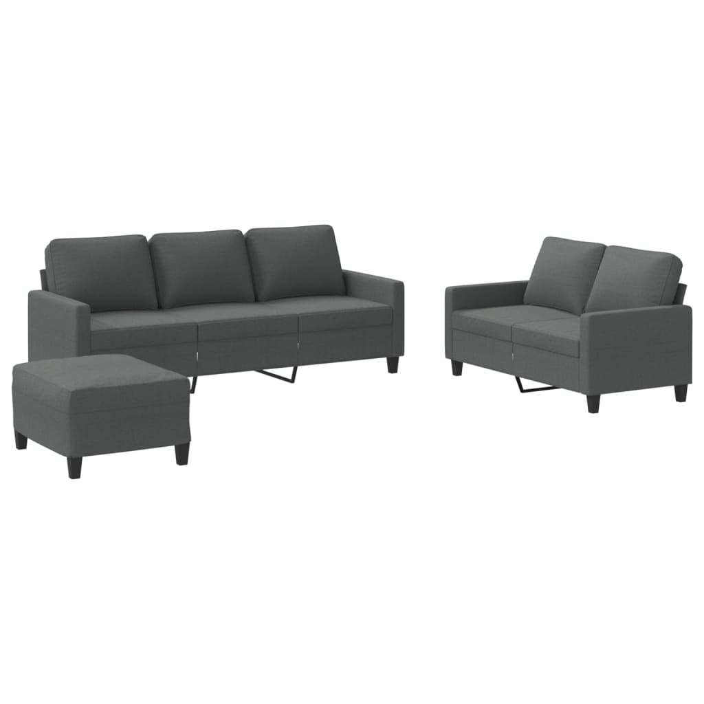 3-dijelni set sofa s jastucima tamnosivi od tkanine