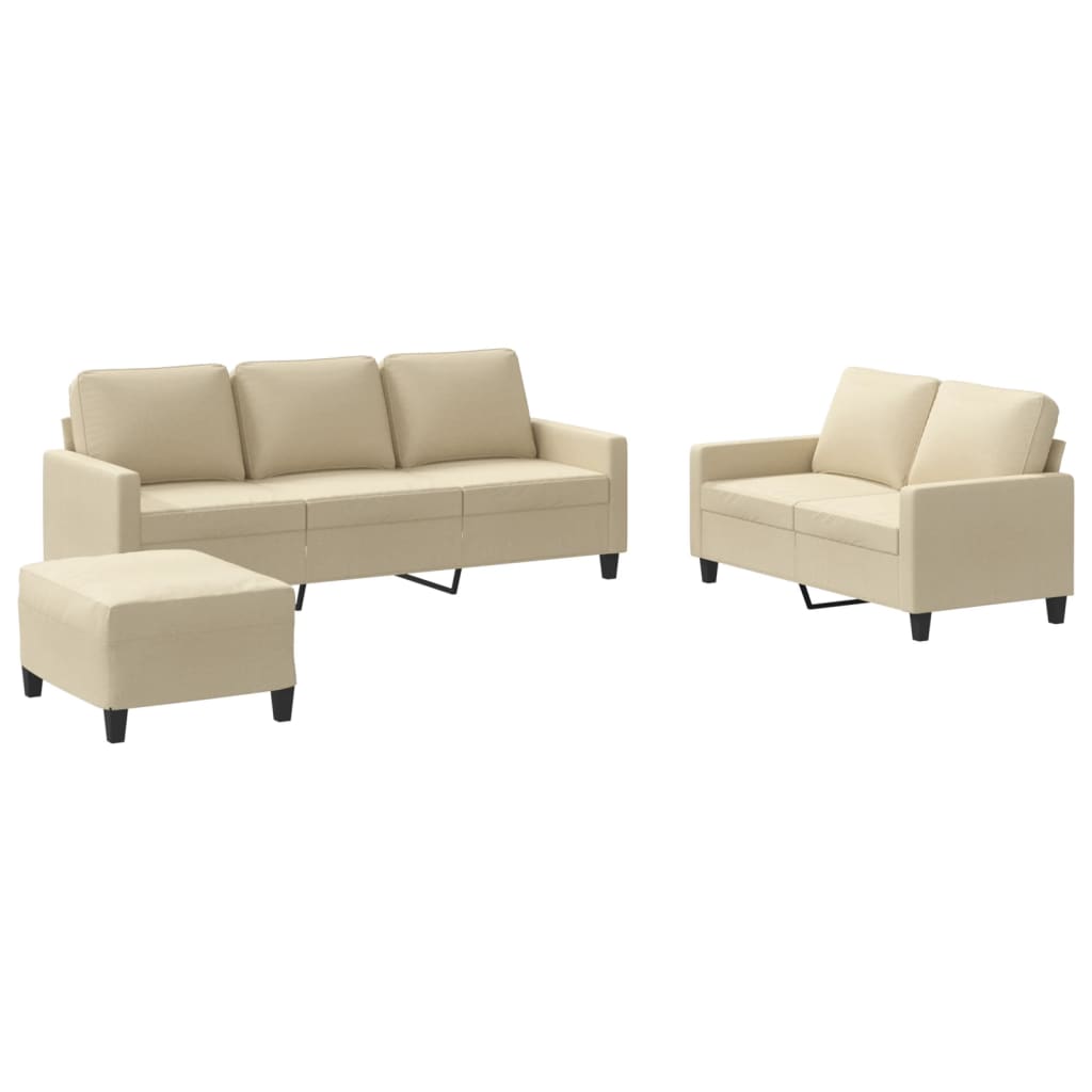 3-dijelni set sofa s jastucima krem od tkanine