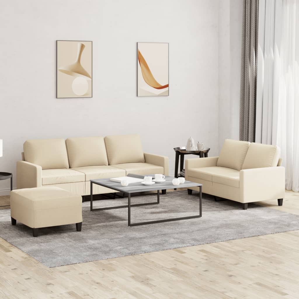 3-dijelni set sofa s jastucima krem od tkanine