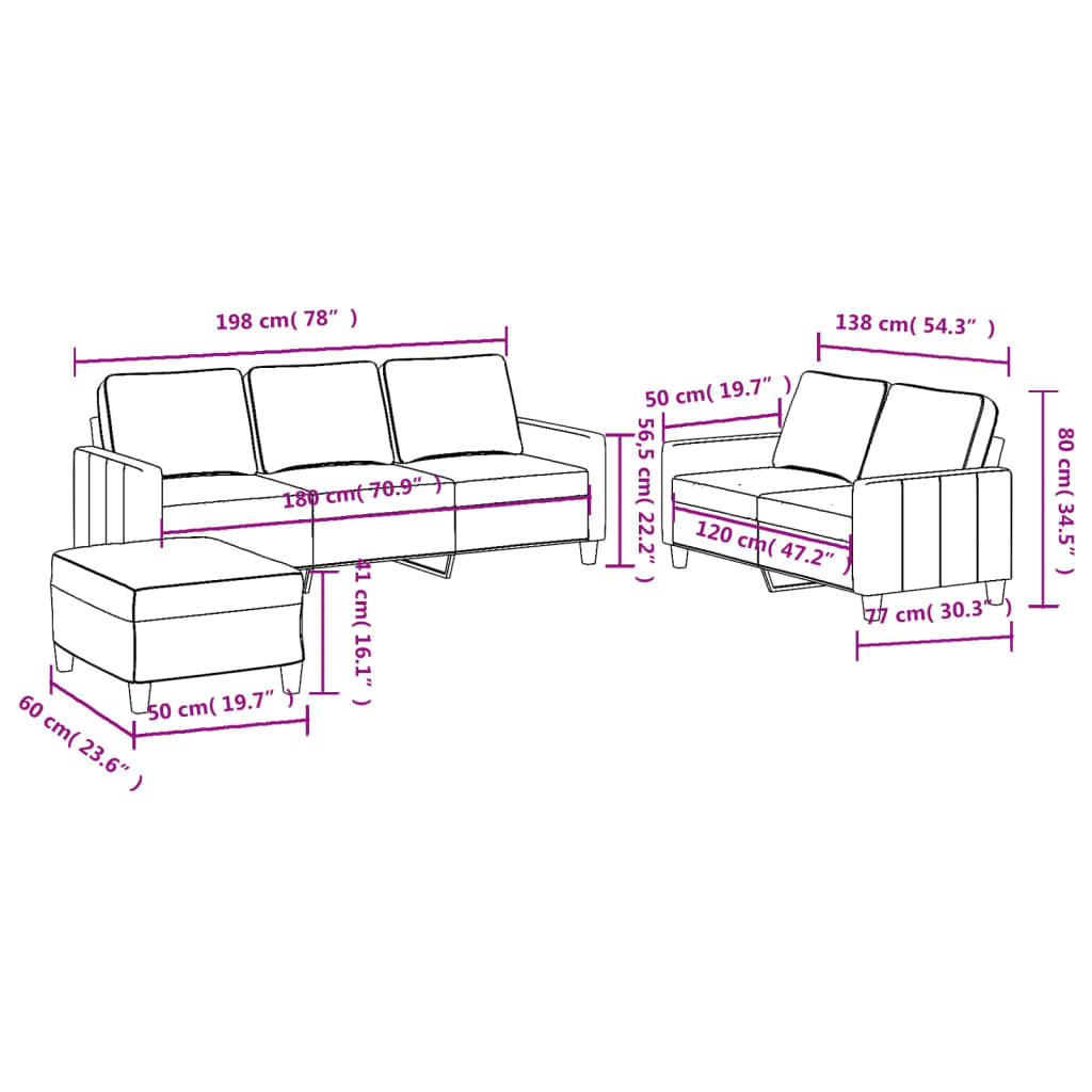 3-dijelni set sofa s jastucima crni od tkanine