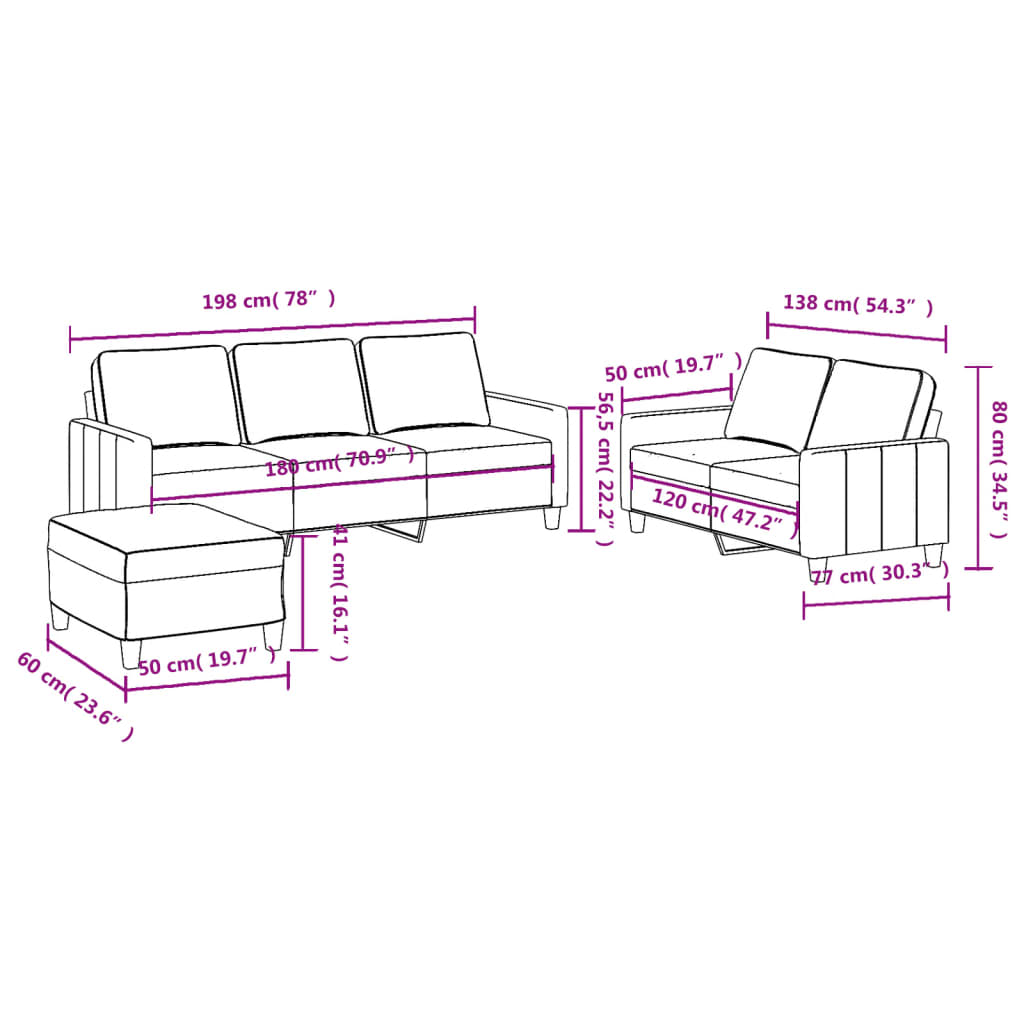 3-dijelni set sofa s jastucima svjetložuti od tkanine
