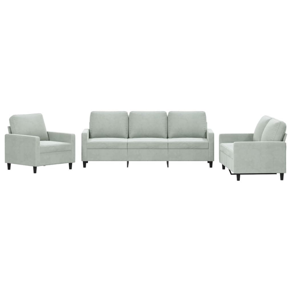 3-dijelni set sofa s jastucima svjetlosivi baršunasti