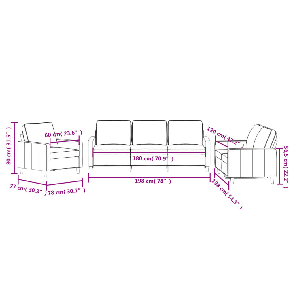 3-dijelni set sofa s jastucima svjetlosivi baršunasti