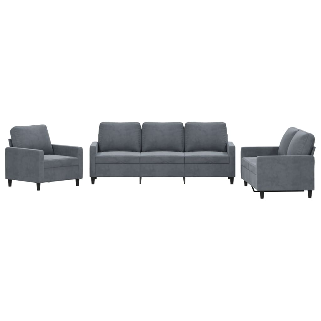 3-dijelni set sofa s jastucima tamnosivi baršunasti