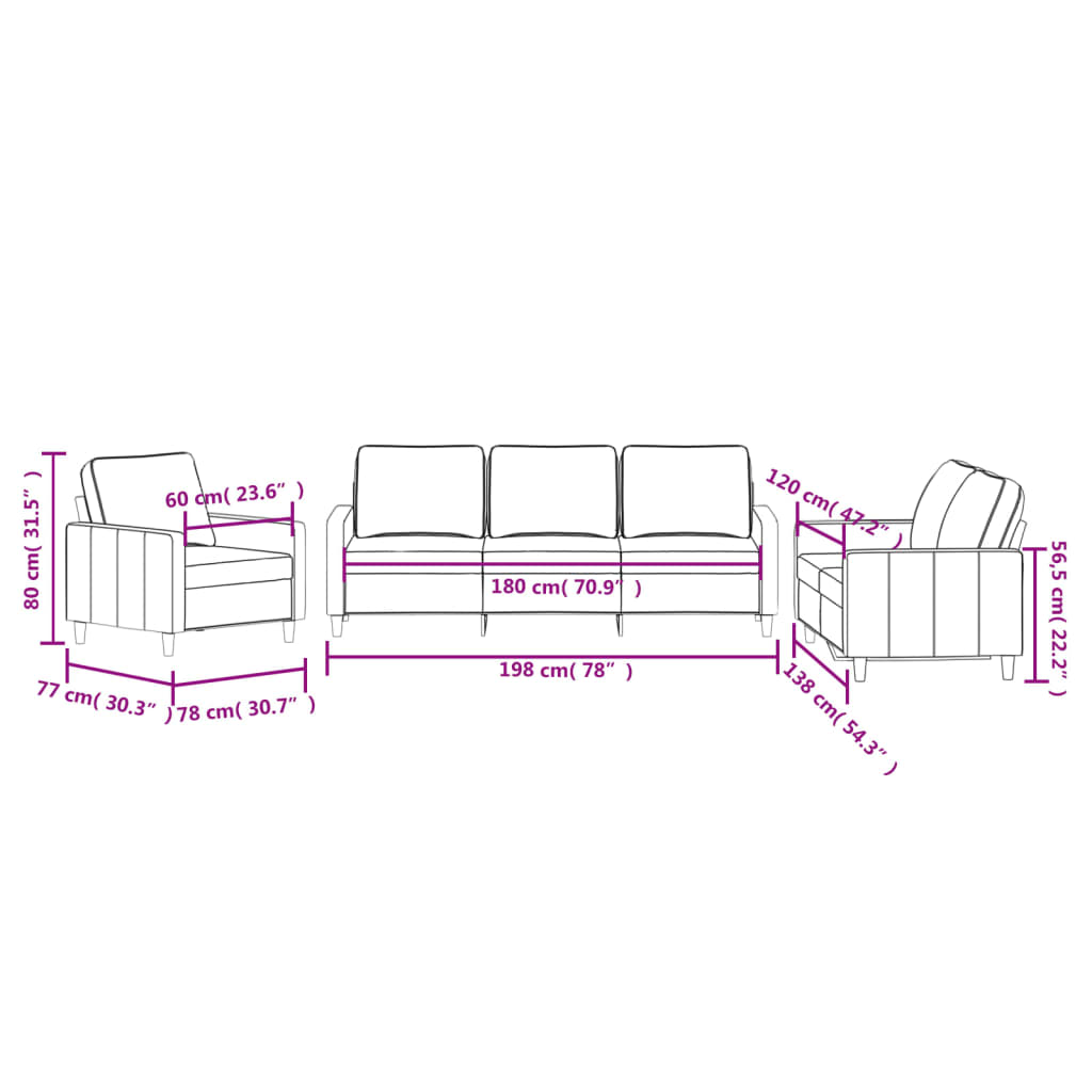 3-dijelni set sofa s jastucima ružičasti baršunasti