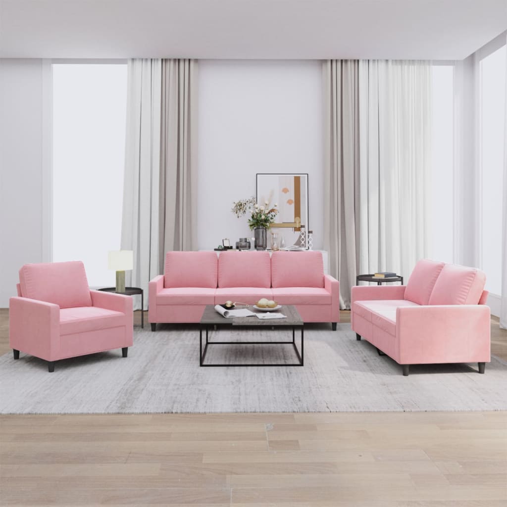 3-dijelni set sofa s jastucima ružičasti baršunasti