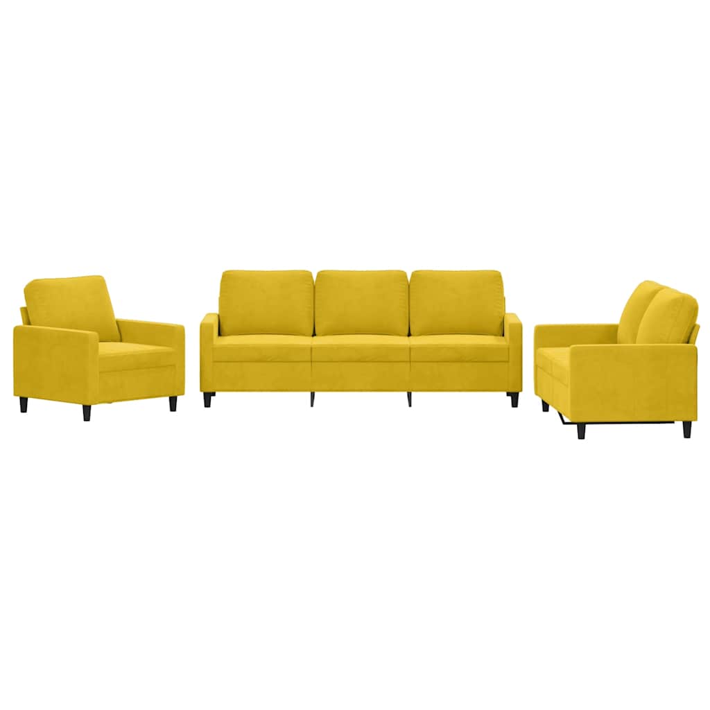 3-dijelni set sofa s jastucima žuti baršunasti