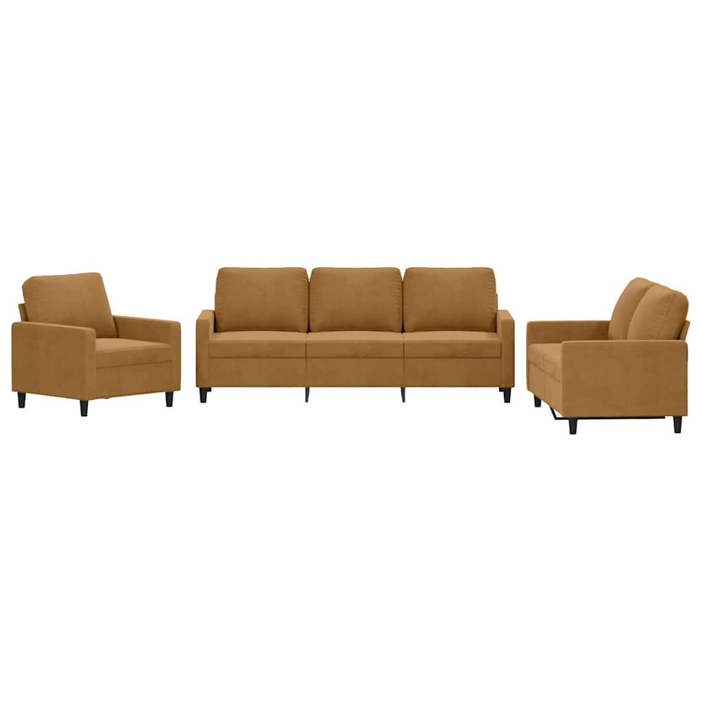 3-dijelni set sofa s jastucima smeđi baršunasti