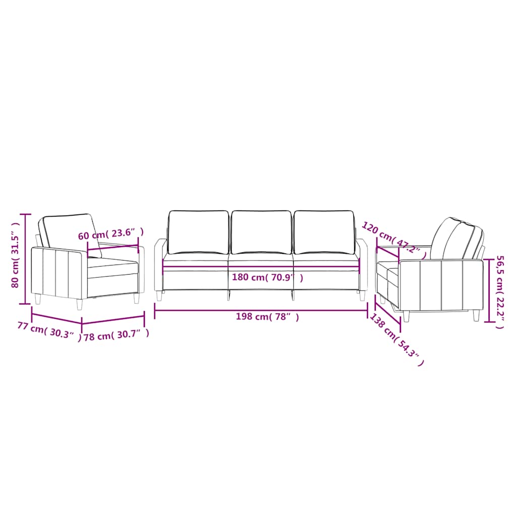 3-dijelni set sofa s jastucima smeđi baršunasti