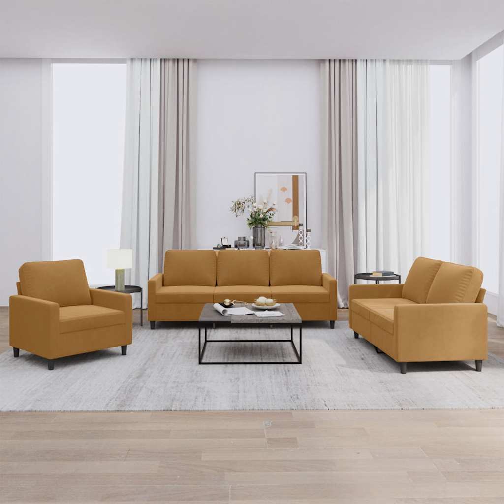 3-dijelni set sofa s jastucima smeđi baršunasti