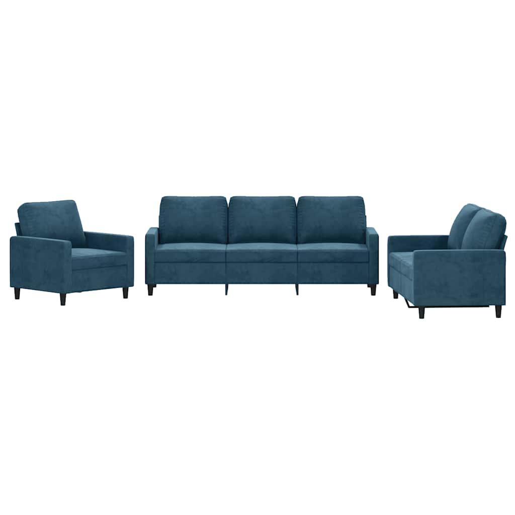 3-dijelni set sofa s jastucima plavi baršunasti