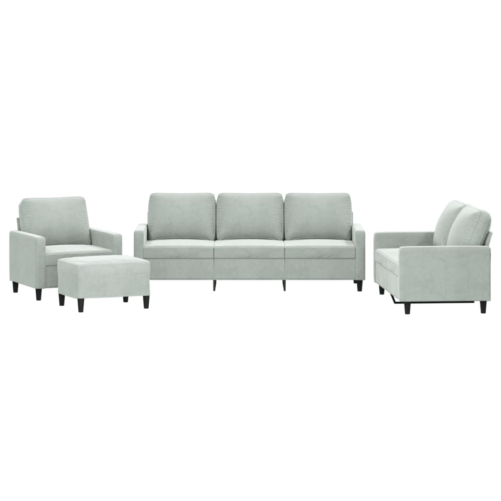 4-dijelni set sofa s jastucima svjetlosivi baršunasti