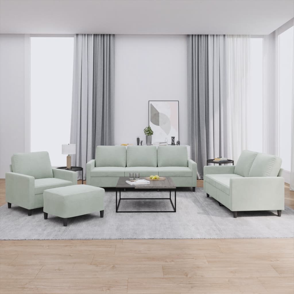4-dijelni set sofa s jastucima svjetlosivi baršunasti