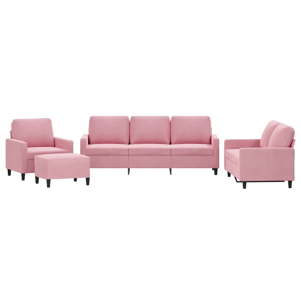4-dijelni set sofa s jastucima ružičasti baršunasti
