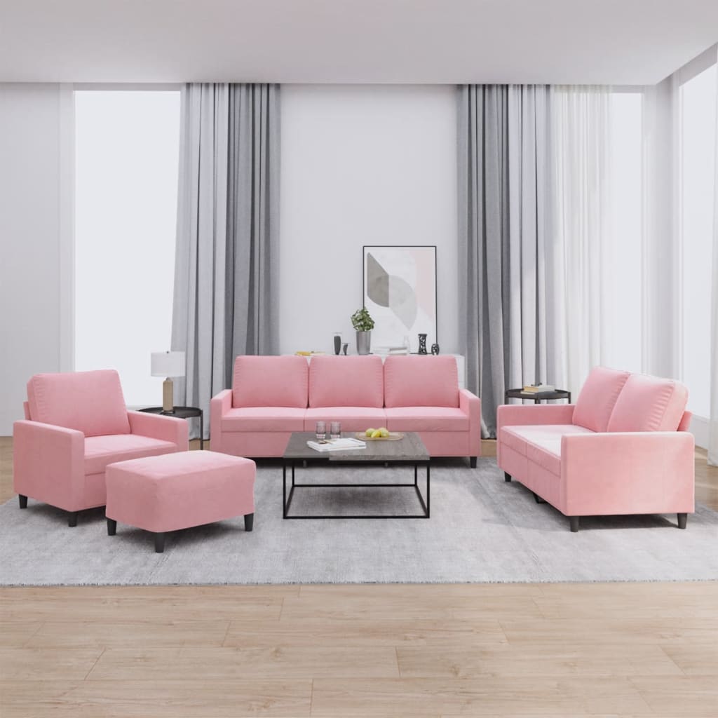 4-dijelni set sofa s jastucima ružičasti baršunasti
