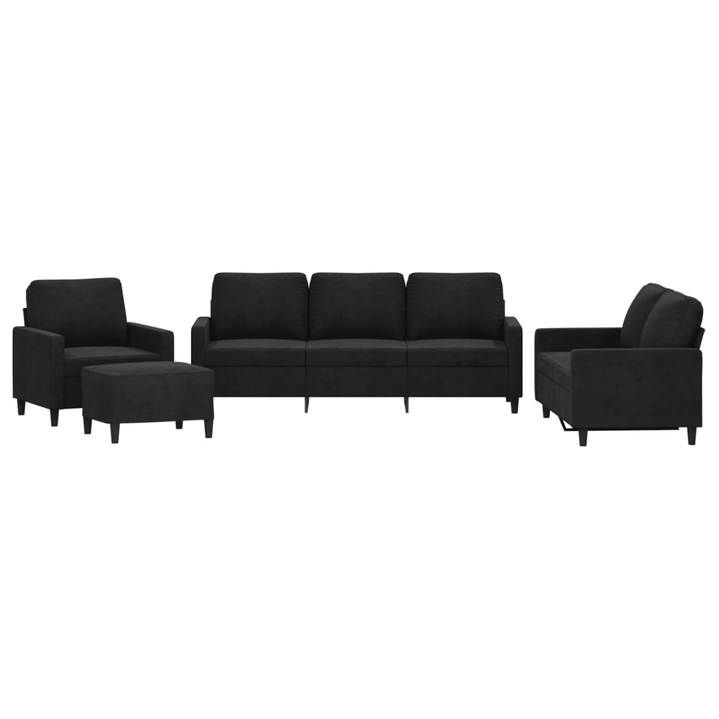 4-dijelni set sofa s jastucima crni baršunasti