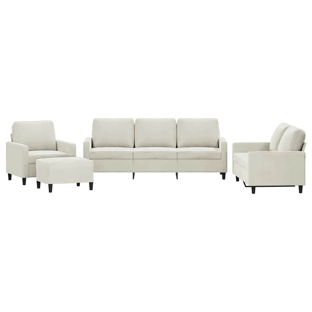 4-dijelni set sofa s jastucima krem baršunasti