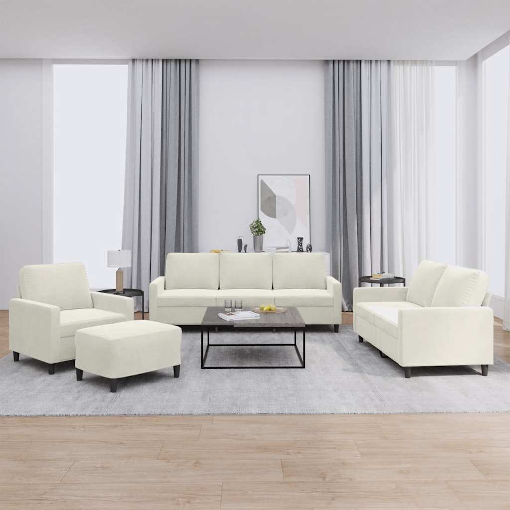 4-dijelni set sofa s jastucima krem baršunasti