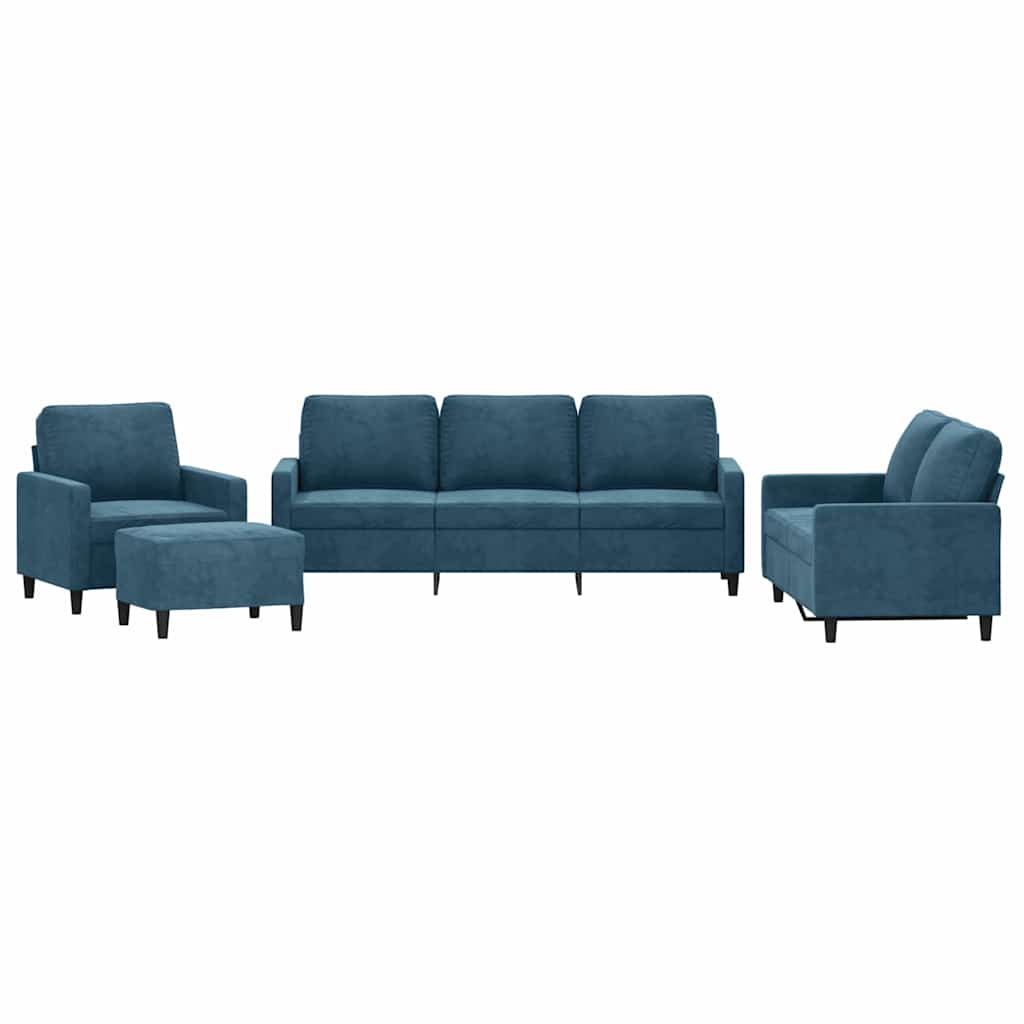 4-dijelni set sofa s jastucima plavi baršunasti