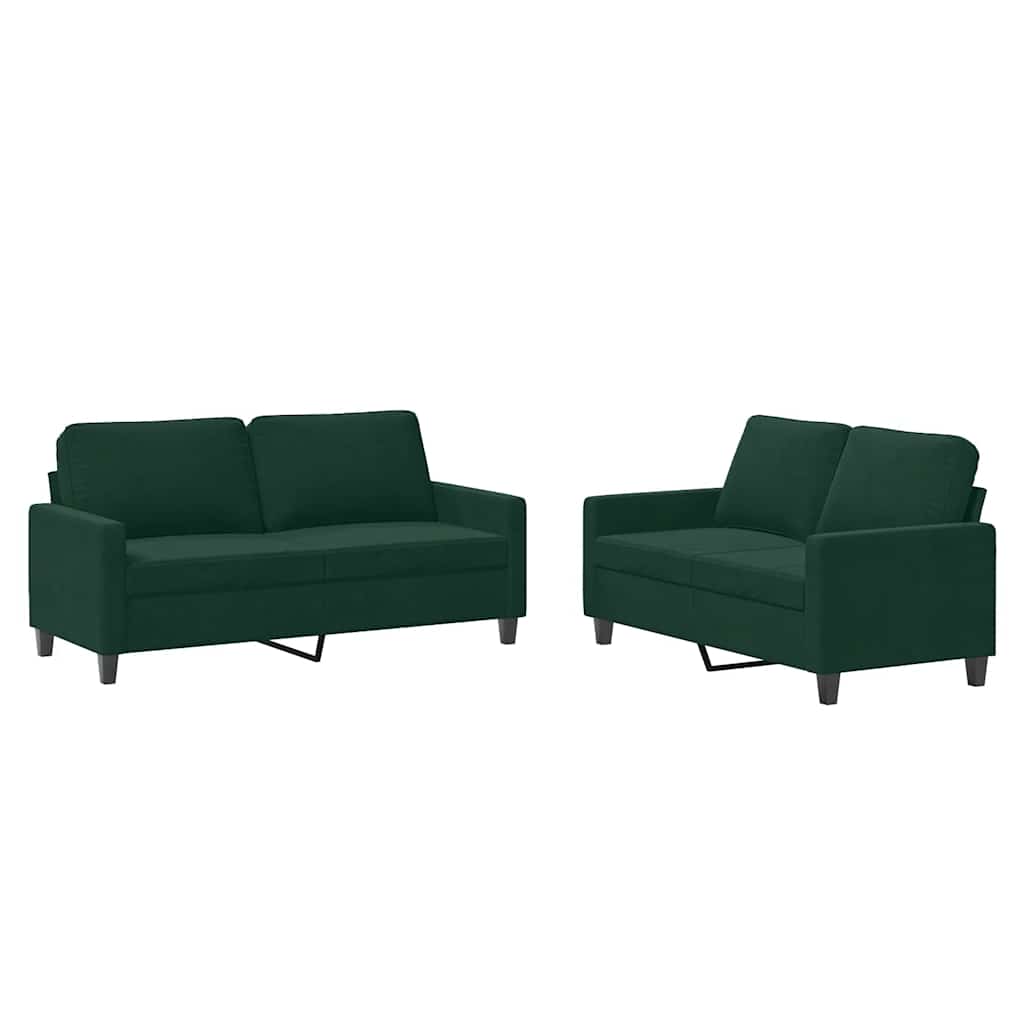2-dijelni set sofa s jastucima tamnozeleni baršunasti