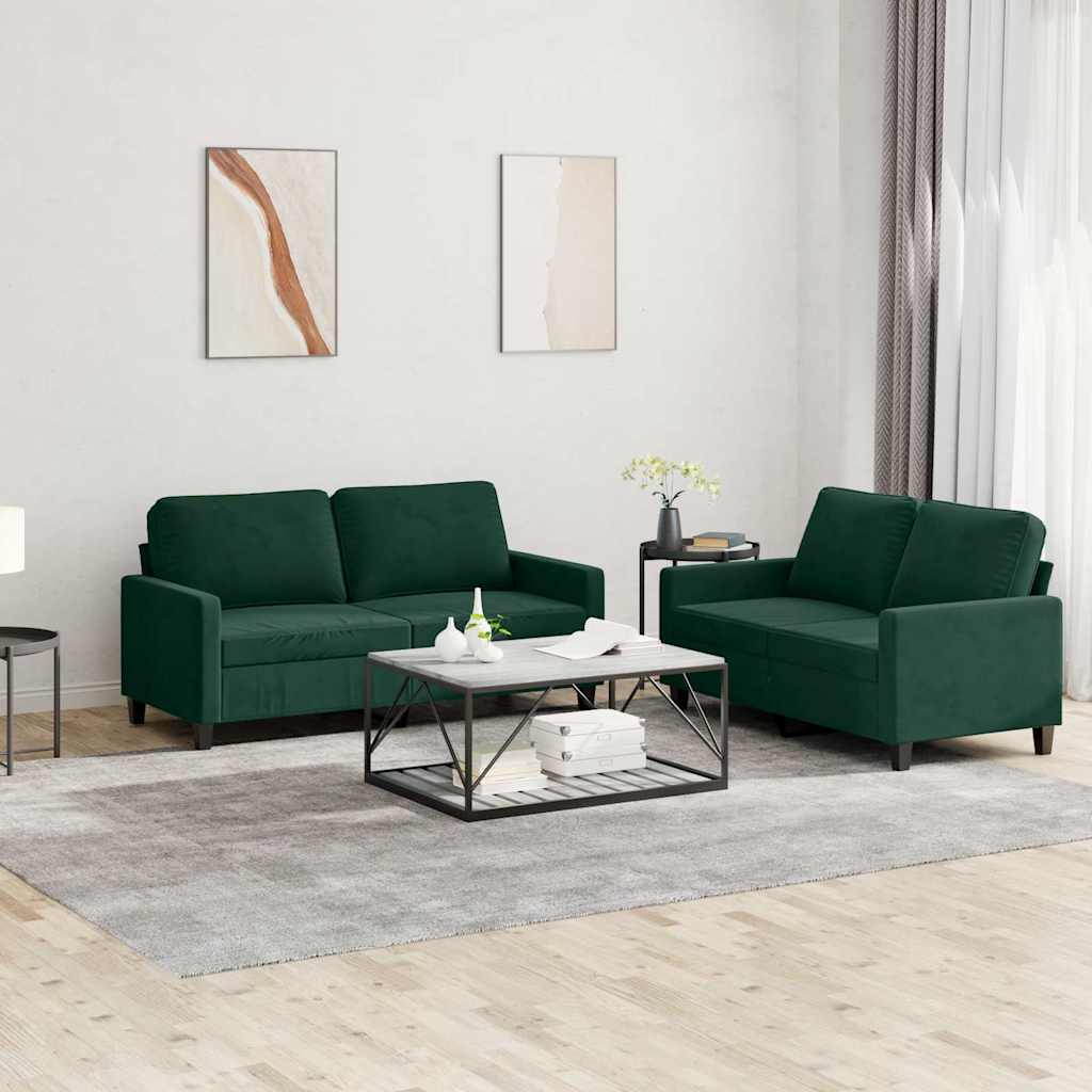 2-dijelni set sofa s jastucima tamnozeleni baršunasti