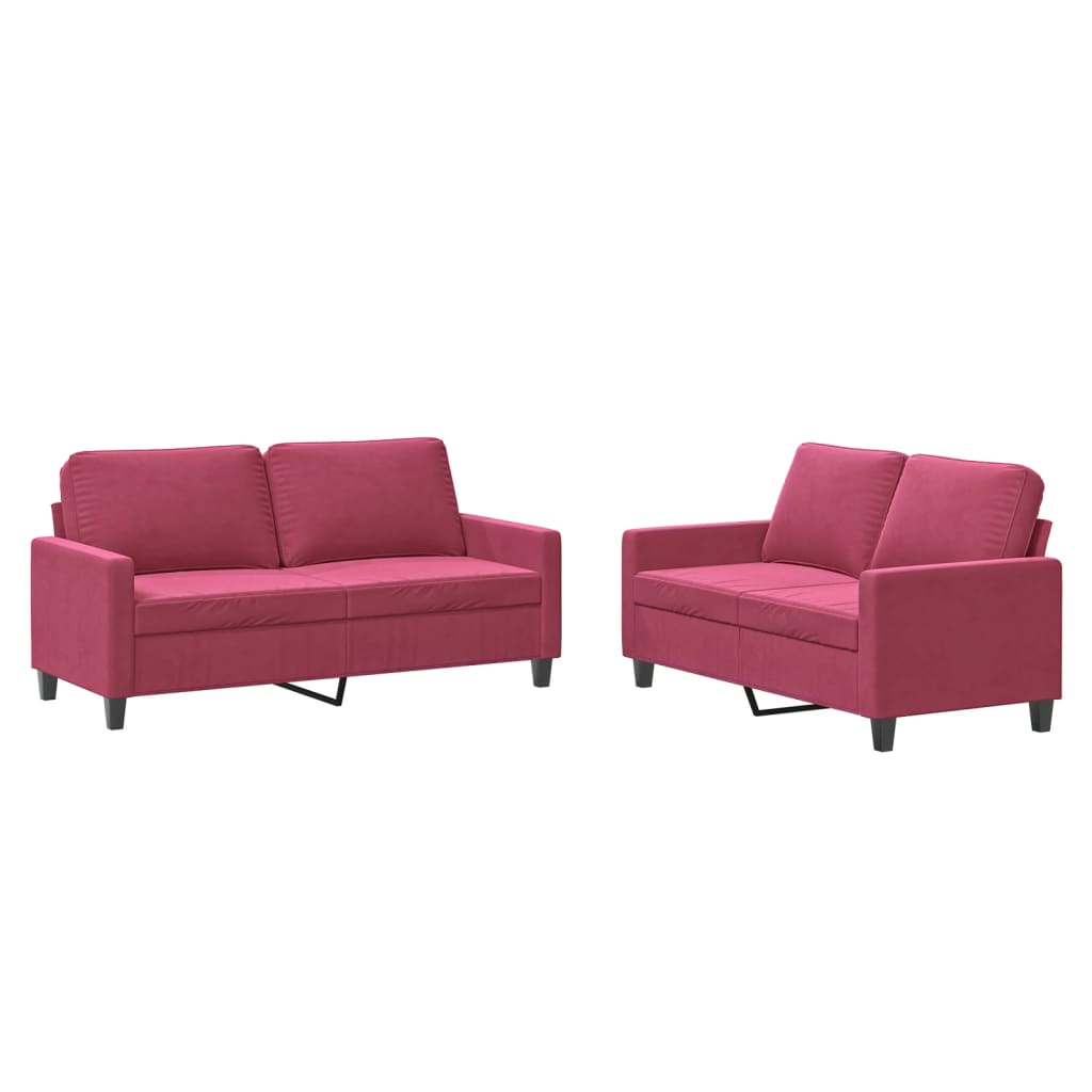 2-dijelni set sofa s jastucima crvena boja vina baršunasti
