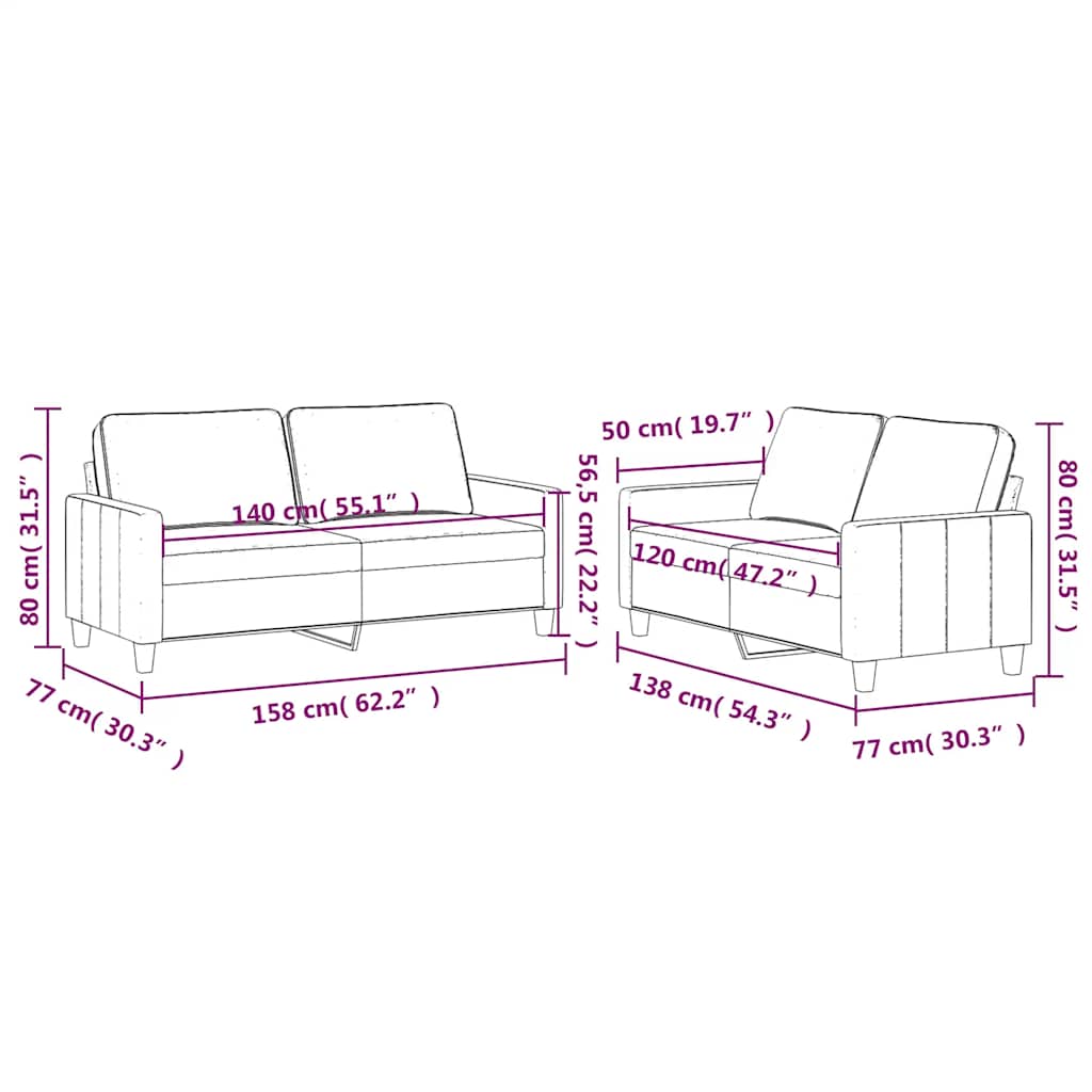 2-dijelni set sofa s jastucima krem baršunasti