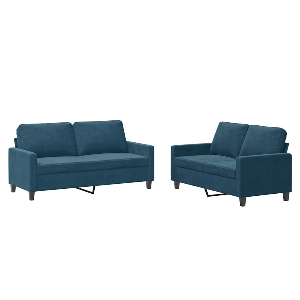 2-dijelni set sofa s jastucima plavi baršunasti