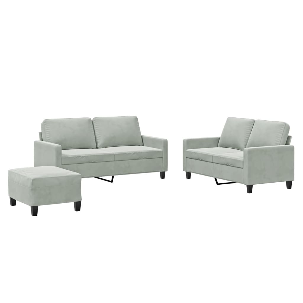 3-dijelni set sofa s jastucima svjetlosivi baršunasti